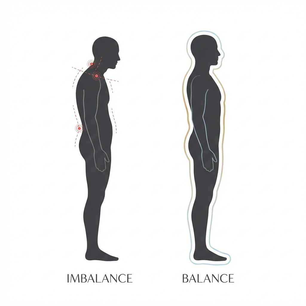 Körperhaltung Vergleich: Asymmetrie vs. neurostatische Symmetrie